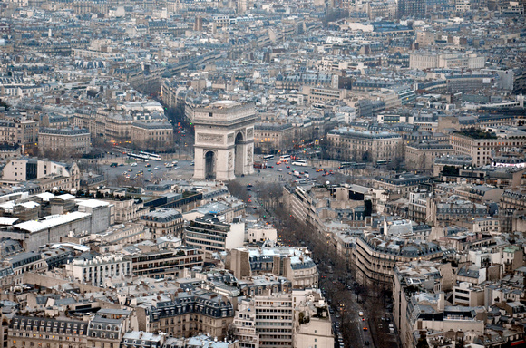 Aerial shot of the Arc de Triomphe
